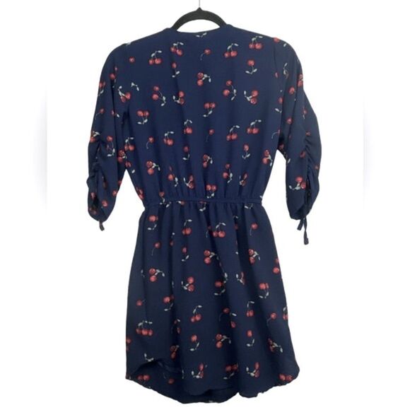 J for Justify Wm’s Sz Sm Navy Blue Cherry Print Gold Zipper Lined Mini Dress - Picture 4 of 6